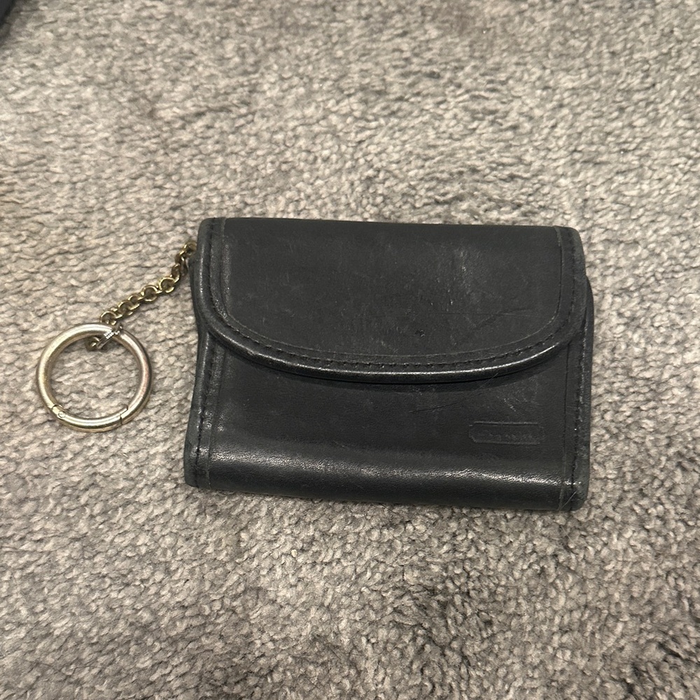 Black Leather Wallet with Chain vintage card case